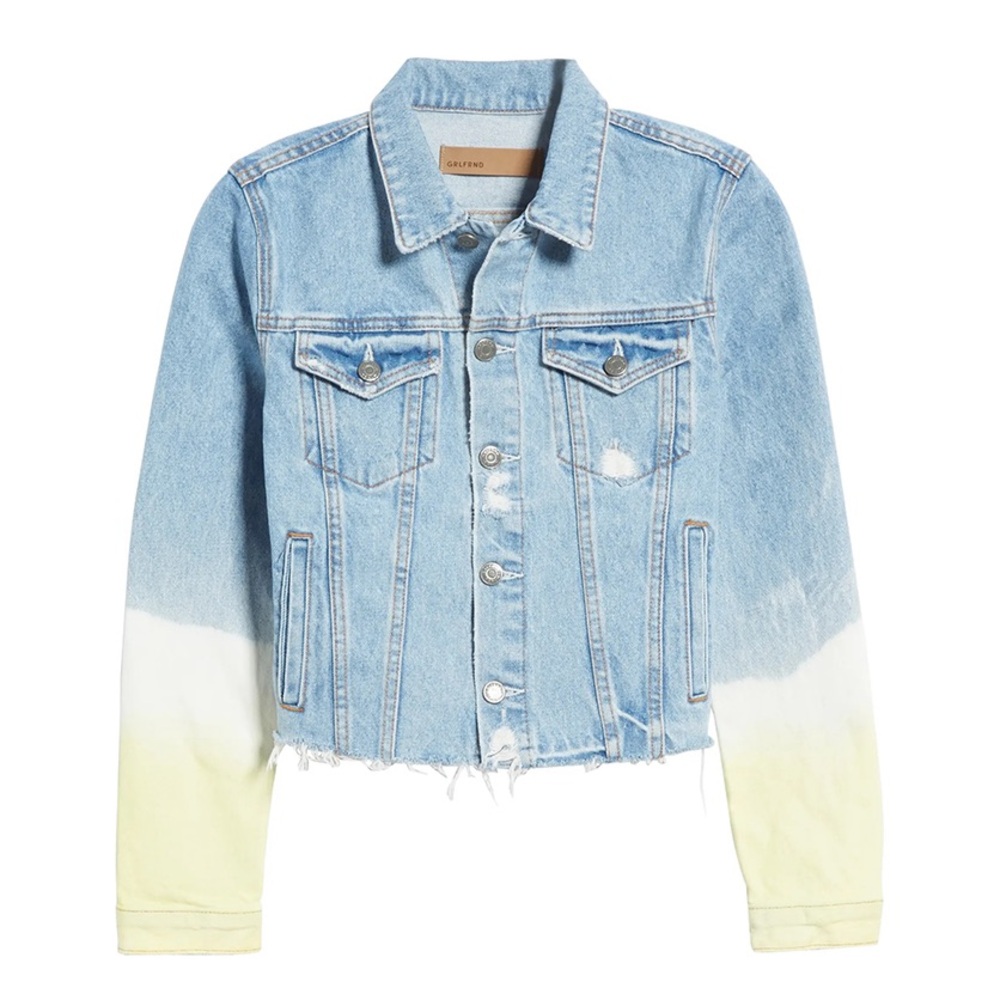 GRLFRND US M Cara Dip Dye Yellow Horizon Crop Denim Jacket